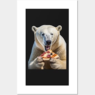 Polar bear eating pizza Posters and Art